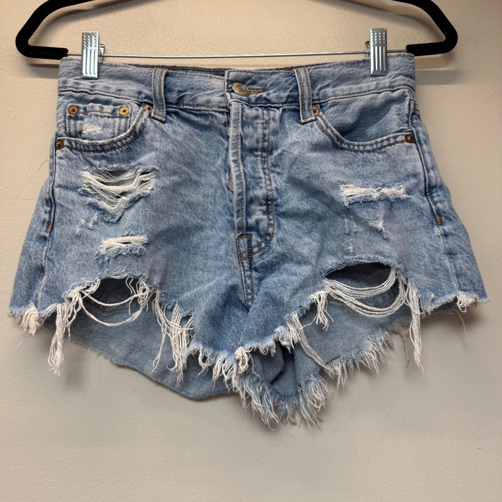 Aeropostale Boyfriend Short Women 00 Light Blue Excellent Distressed Denim 9360